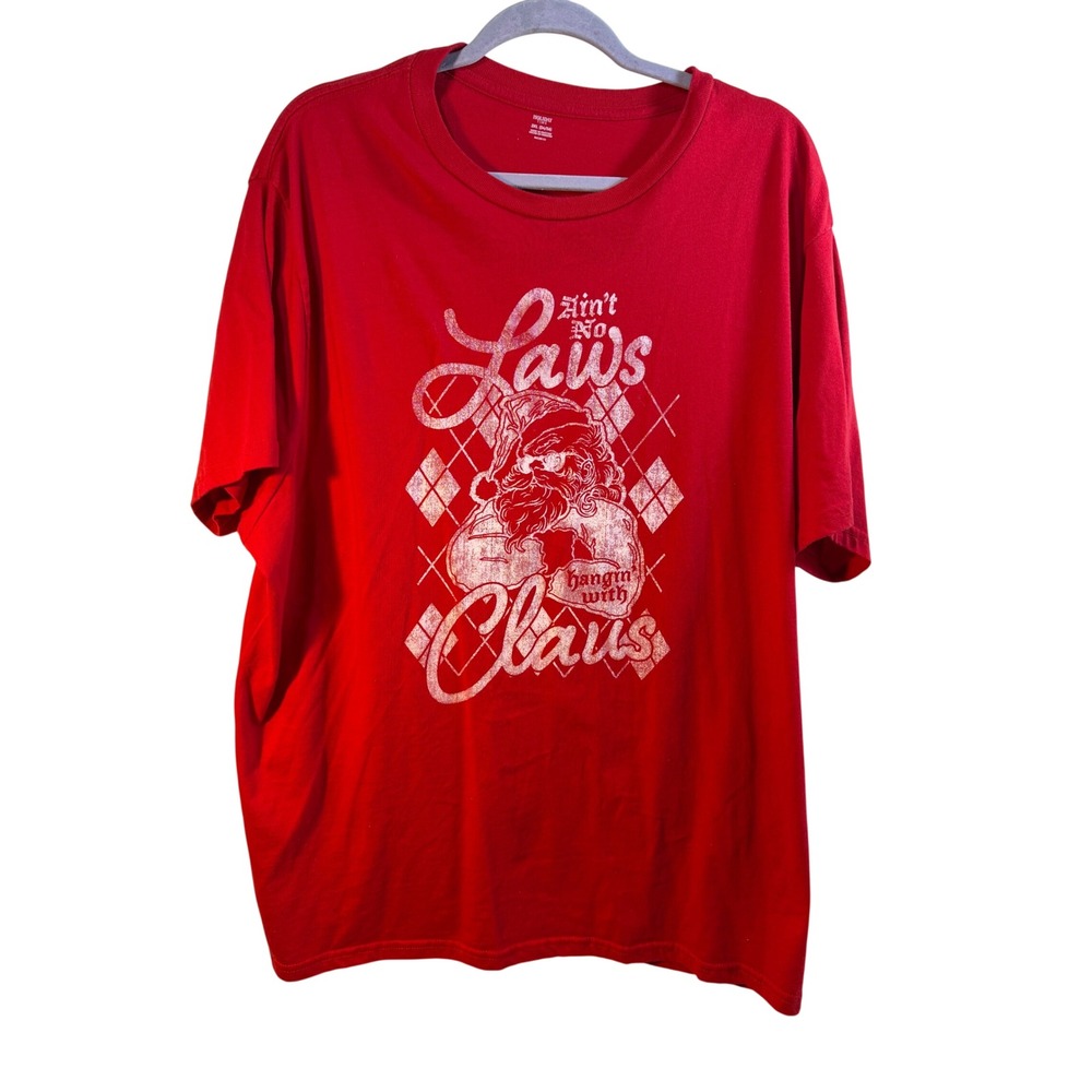 Holiday Time Mens 3XL Red Aint No Laws Hangin With Claus Santa Graphic T-Shirt
